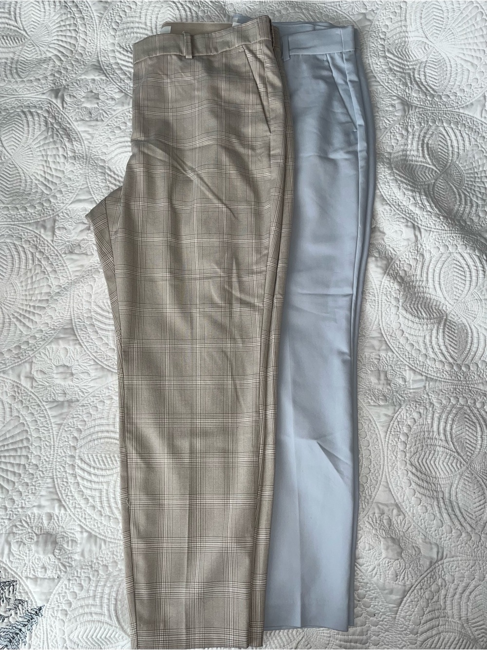 H&M Beige Plaid & Light Blue Women's Trousers - Tailored Pair